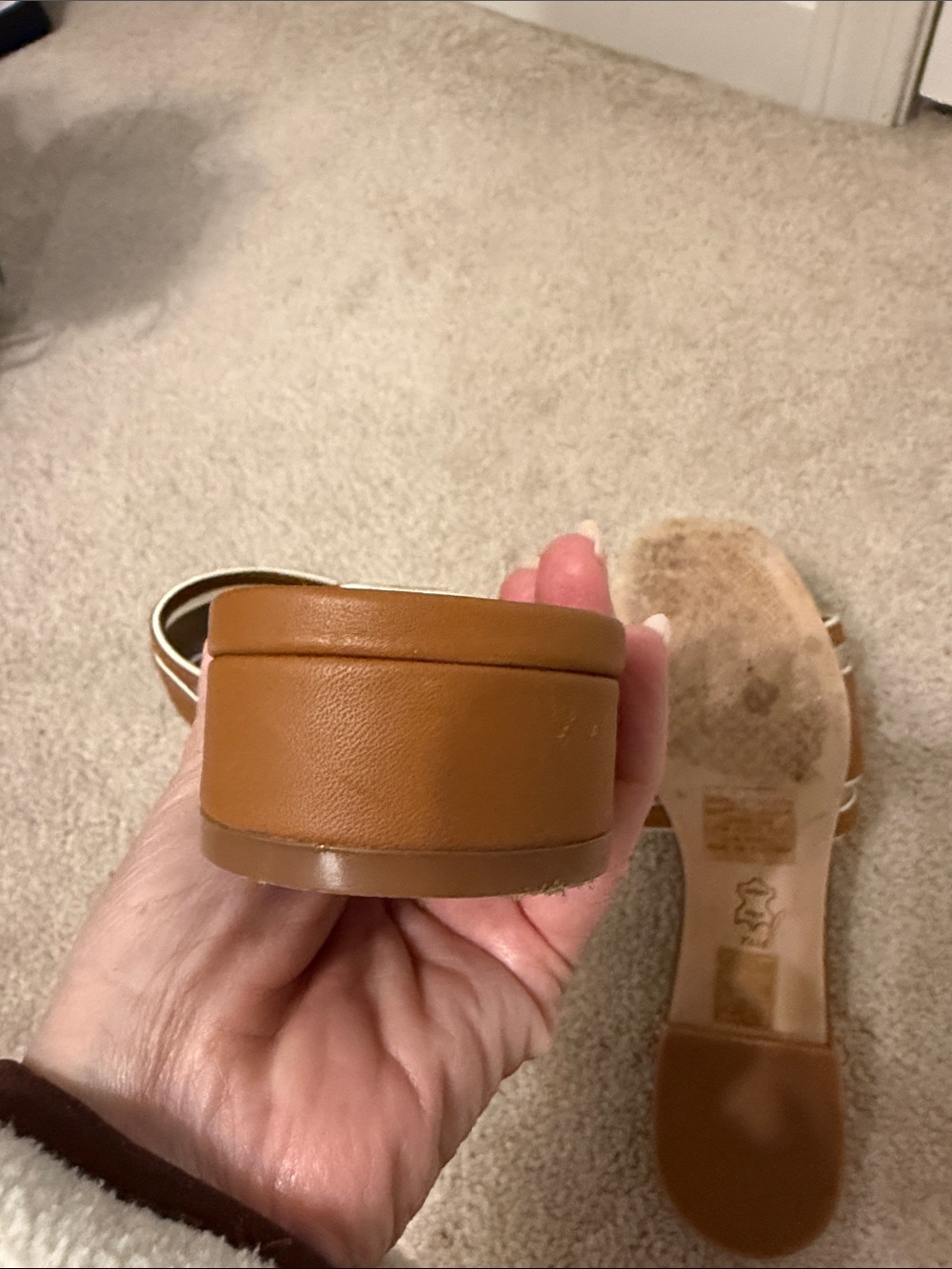 Tory Burch Cognac Leather Slide Mules with White Trim size 7.5 - Picture 4 of 7